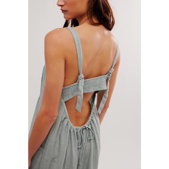 NWT Free People Drifting Dreams Sea Mist Blue Linen Jumpsuit- Size Small - Picture 5 of 9